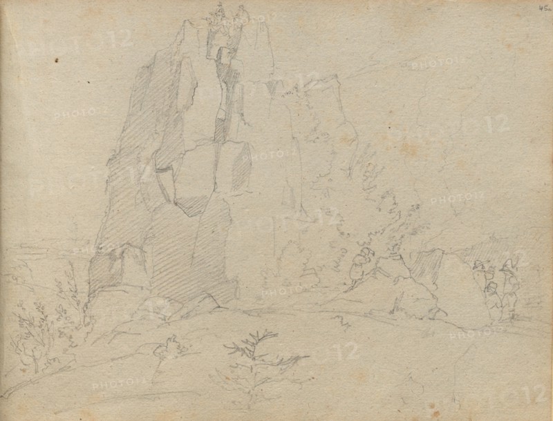 Album with Views of Rome and Surroundings, Landscape Studies, page 45a: Rocky Landscape. Franz Johann Heinrich Nadorp (German, 1794-1876). Graphite on brown paper;