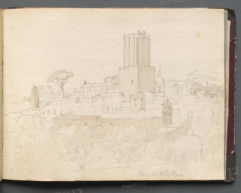 Album with Views of Rome and Surroundings, Landscape Studies, page 47a: " Torre del Nero, Rome". Franz Johann Heinrich Nadorp (German, 1794-1876). Graphite and brown wash;