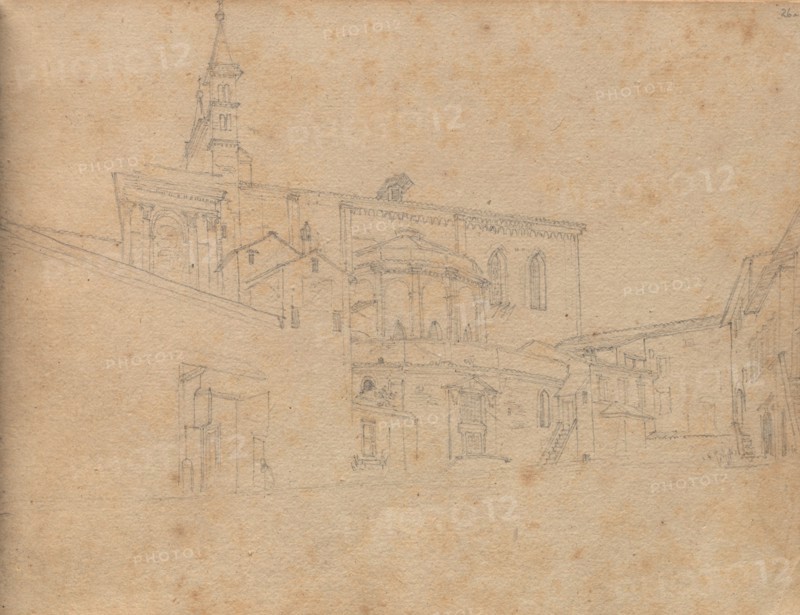 Album with Views of Rome and Surroundings, Landscape Studies, page 26a: Roman Architectural View. Franz Johann Heinrich Nadorp (German, 1794-1876). Graphite;