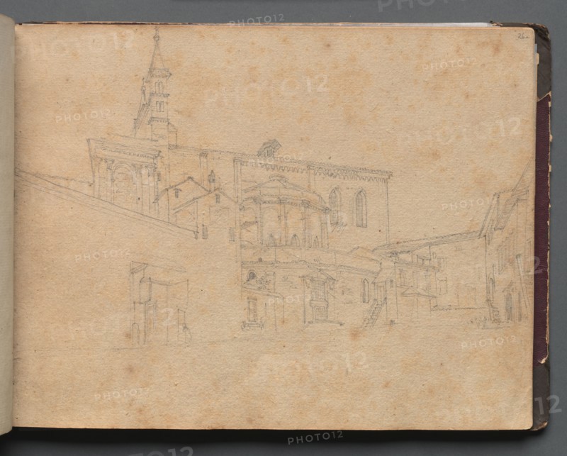 Album with Views of Rome and Surroundings, Landscape Studies, page 26a: Roman Architectural View. Franz Johann Heinrich Nadorp (German, 1794-1876). Graphite;