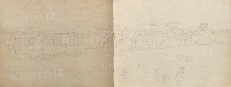 Album with Views of Rome and Surroundings, Landscape Studies, page 08b and 09 a: Panoramic view of Rome. Franz Johann Heinrich Nadorp (German, 1794-1876). Graphite;