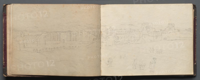 Album with Views of Rome and Surroundings, Landscape Studies, page 08b and 09 a: Panoramic view of Rome. Franz Johann Heinrich Nadorp (German, 1794-1876). Graphite;