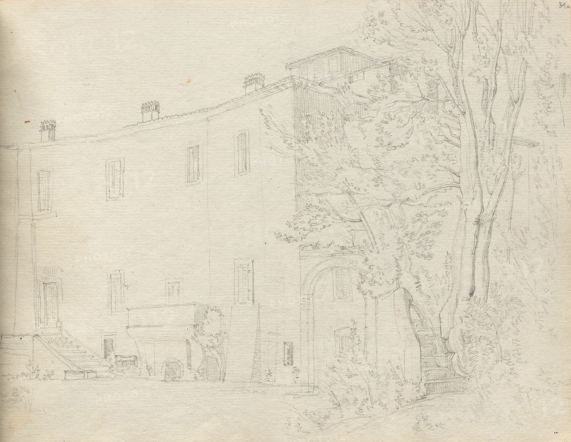 Album with Views of Rome and Surroundings, Landscape Studies, page 31a: Roman Archtectural Study. Franz Johann Heinrich Nadorp (German, 1794-1876). Graphite;