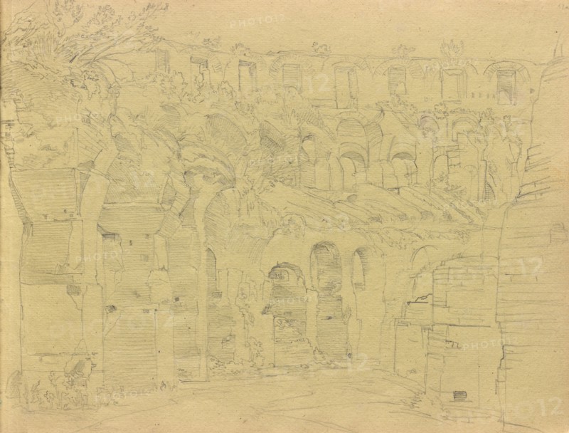 Album with Views of Rome and Surroundings, Landscape Studies, page 12a: Roman ruins. Franz Johann Heinrich Nadorp (German, 1794-1876). Graphite on yellow paper;