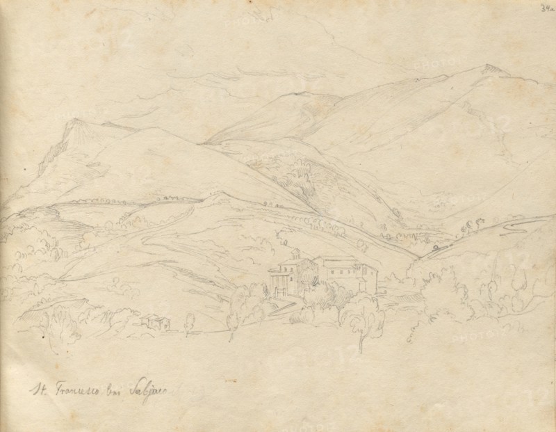 Album with Views of Rome and Surroundings, Landscape Studies, page 34a: "St. Francesco". Franz Johann Heinrich Nadorp (German, 1794-1876). Graphite