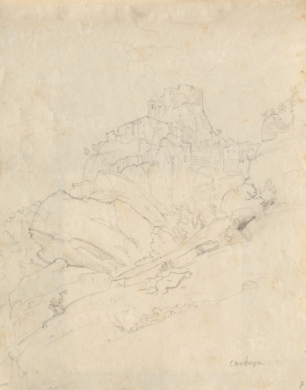 Album with Views of Rome and Surroundings, Landscape Studies, page 14a: "Cervera". Franz Johann Heinrich Nadorp (German, 1794-1876). Graphite
