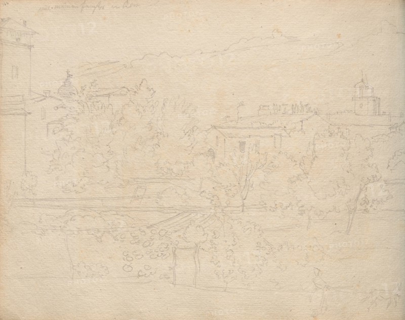 Album with Views of Rome and Surroundings, Landscape Studies, page 16b: Roman View. Franz Johann Heinrich Nadorp (German, 1794-1876). Graphite ;