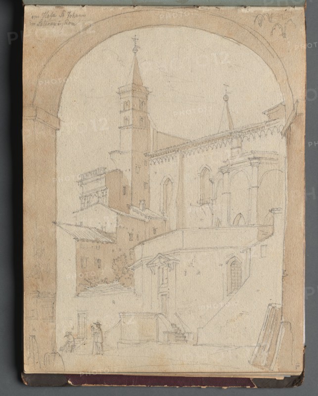 Album with Views of Rome and Surroundings, Landscape Studies, page 18a: Saint John Lateran, Rome. Franz Johann Heinrich Nadorp (German, 1794-1876). Graphite and brown wash;