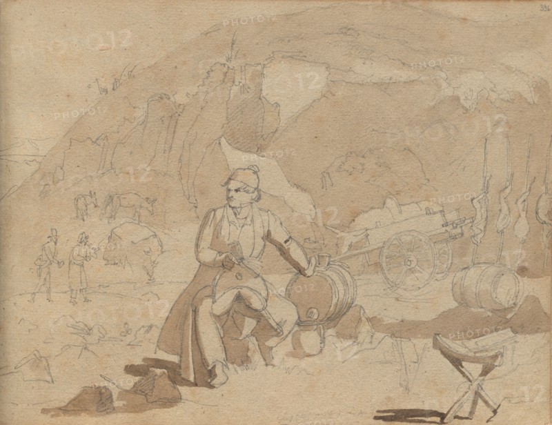 Album with Views of Rome and Surroundings, Landscape Studies, page 39a: Figure in a Landscape. Franz Johann Heinrich Nadorp (German, 1794-1876). Graphite with brown wash