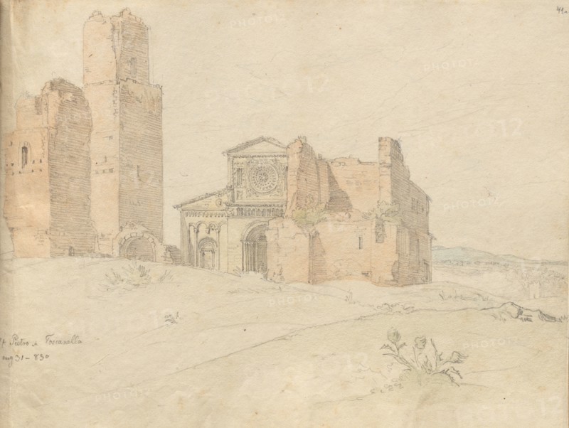 Album with Views of Rome and Surroundings, Landscape Studies, page 41a: "St. Pietro, Toscanella". Franz Johann Heinrich Nadorp (German, 1794-1876). Graphite with watercolor;