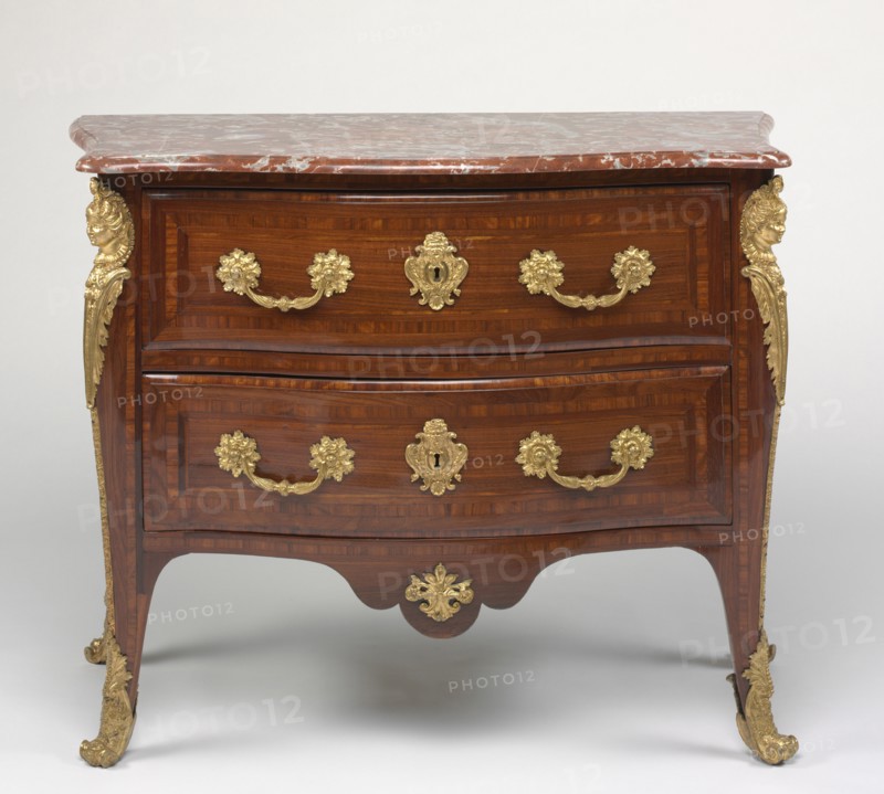 Chest of Drawers (Commode), c. 1725. Attributed to Etienne Doirat (French, c. 1670-1732). Kingwood with gilt-metal mounts, marble; overall: 84.2 x 108 x 52.1 cm (33 1/8 x 42 1/2 x 20 1/2 in.).