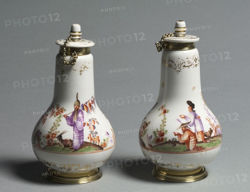 Covered Flasks, c. 1720-1723. Meissen Porcelain Factory (German). Porcelain with gilt metal mounts; overall: 14.2 x 7.7 cm (5 9/16 x 3 1/16 in.).