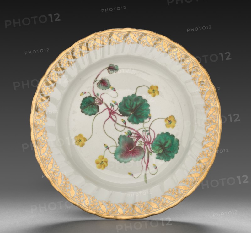 Plate from Dessert Service: Trailing Disandra, c. 1800. Derby (Crown Derby Period) (British). Porcelain; diameter: 23.7 cm (9 5/16 in.); overall: 3.1 cm (1 1/4 in.).