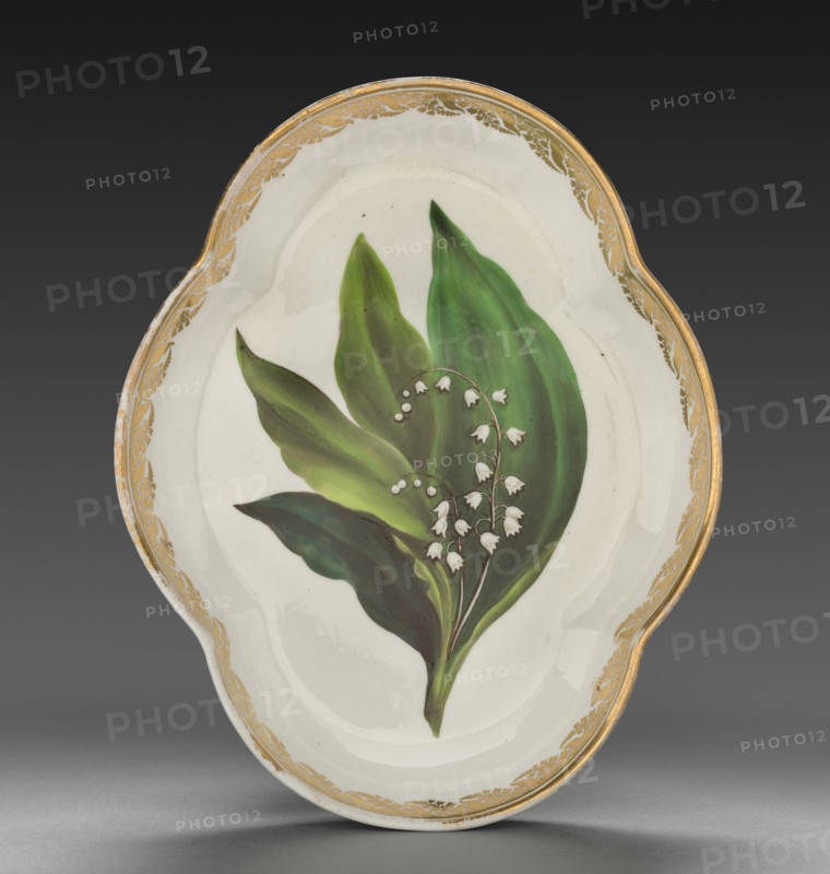 Quatrelobed Dish from Dessert Service: Lily of the Valley, c. 1800. Derby (Crown Derby Period) (British). Porcelain; overall: 4.2 x 25.6 x 20.7 cm (1 5/8 x 10 1/16 x 8 1/8 in.).