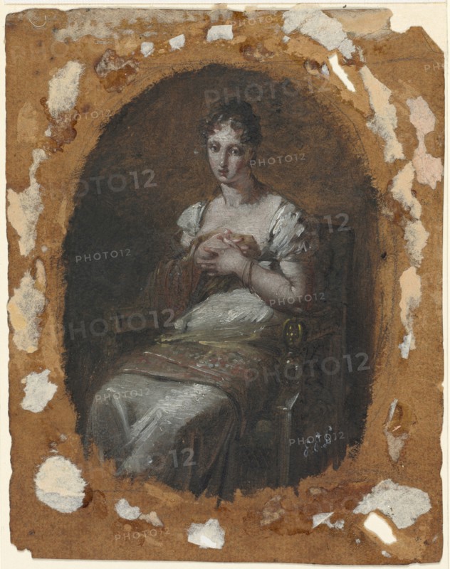 Young Woman Seated, last fourth 18th century or first fourth 19th century. Pierre-Paul Prud'hon (French, 1758-1823). Oil; framing lines in graphite; sheet: 16.9 x 13.3 cm (6 5/8 x 5 1/4 in.); image: 13.4 x 9.7 cm (5 1/4 x 3 13/16 in.).