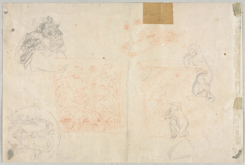 Various Sketches of Figures and Plants (verso), 19th century. Anonymous. Red chalk and graphite; sheet: 22.6 x 33.8 cm (8 7/8 x 13 5/16 in.).