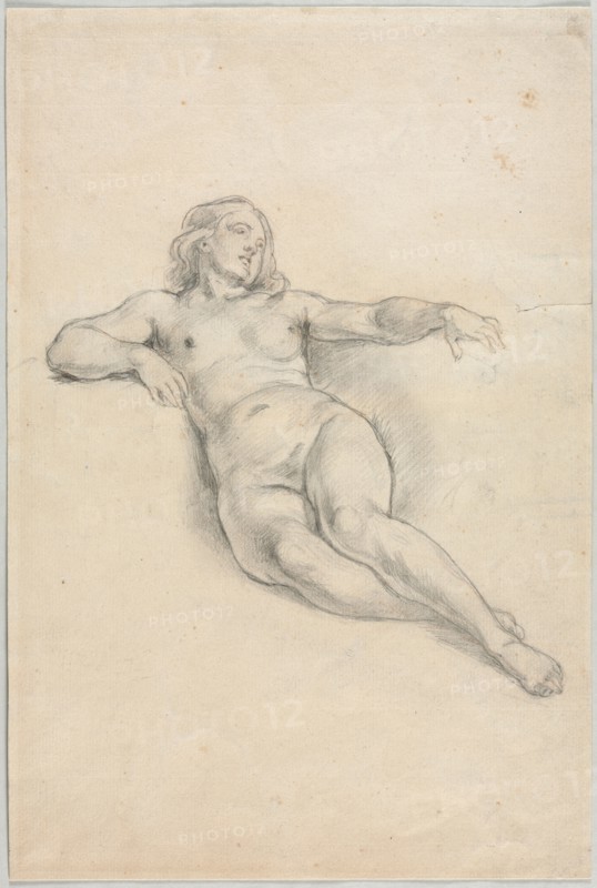 Reclining Female Nude (recto); Various Sketches of Figures and Plants (verso), 19th century. Anonymous. Graphite, with stylus and traces of red gouache(?); sheet: 33.8 x 22.6 cm (13 5/16 x 8 7/8 in.).