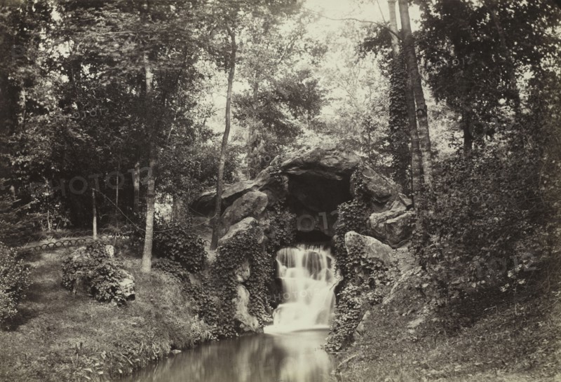 Bois de Boulogne album : View of the Small Grotto toward the Deer Pond, Bois de Boulogne, 1858. Charles Marville (French, 1816-1879). Albumen print from wet collodion negative; image: 25.1 x 36.4 cm (9 7/8 x 14 5/16 in.); matted: 40.6 x 50.8 cm (16 x 20 in.)
