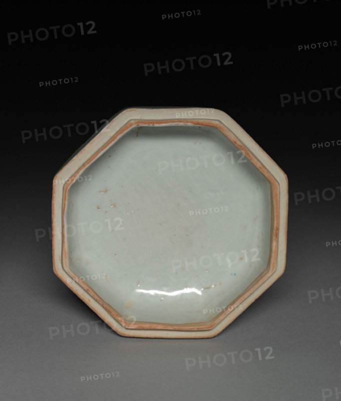 Hexagonal Covered Box with Lions in Relief: Qingbai Ware, 1300-1325. China, Jiangxi province, Jingdezhen kilns, Yuan dynasty (1271-1368). Glazed porcelain with molded and applied decoration; overall: 6.1 x 9.8 cm (2 3/8 x 3 7/8 in.).