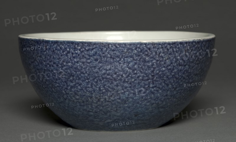 Dice Bowl, 1426-1435. China, Jiangxi province, Jingdezhen, Ming dynasty (1368-1644), Xuande mark and period (1426-1435). Porcelain with mottled blue glaze; diameter: 25 cm (9 13/16 in.); overall: 11.6 cm (4 9/16 in.).