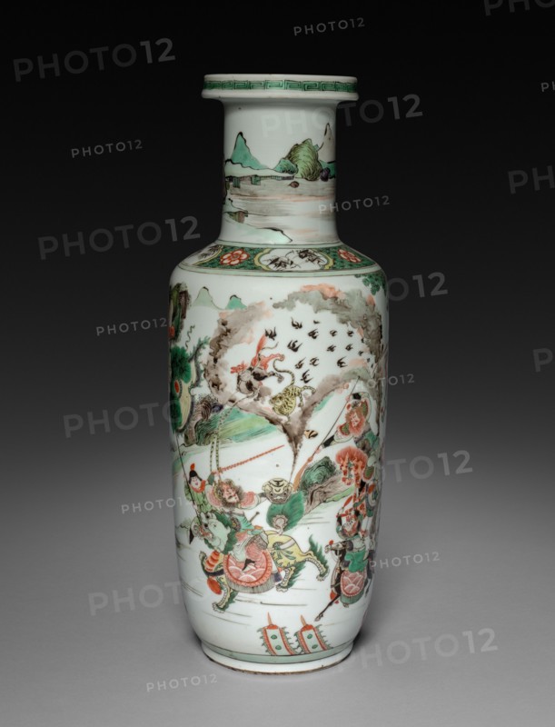 Vase with Decoration of Horsemen, 1622-1722. China, Qing dynasty (1644-1912), Kangxi reign (1661-1722). Porcelain with famille verte overglaze enamel decoration