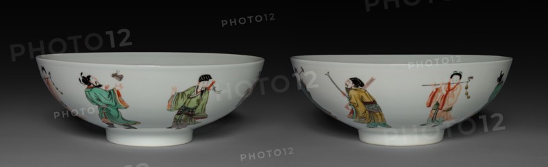 Pair of Bowls with Eight Immortals, 1662-1722. China, Jiangxi province, Jingdezhen kilns, Qing dynasty (1644-1912), Kangxi reign (1661-1722). Porcelain with famille verte overglaze enamel decoration; diameter: 22.5 cm (8 7/8 in.); diameter of mouth: 22.4 cm (8 13/16 in.).