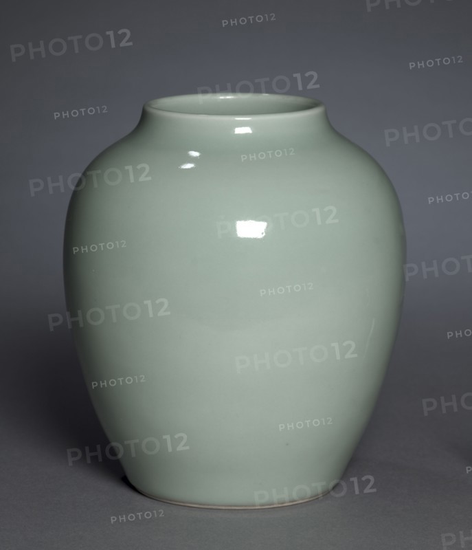 Jar with Crescents in Relief, 1736-1795. China, Jiangxi province, Jingdezhen kilns, Qing dynasty (1644-1912), Qianlong mark and reign (1736-1795). Porcelain with applied decoration and celadon glaze; diameter: 16.6 cm (6 9/16 in.); overall: 18.9 cm (7 7/16 in.).