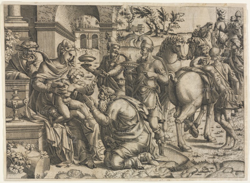 The Adoration of the Magi, c. 1545. Jean Mignon (French), after Luca Penni (Italian, 1500/04-1557). Etching; sheet: 31.2 x 42.3 cm (12 5/16 x 16 5/8 in.); secondary support: 32 x 43.1 cm (12 5/8 x 16 15/16 in.)
