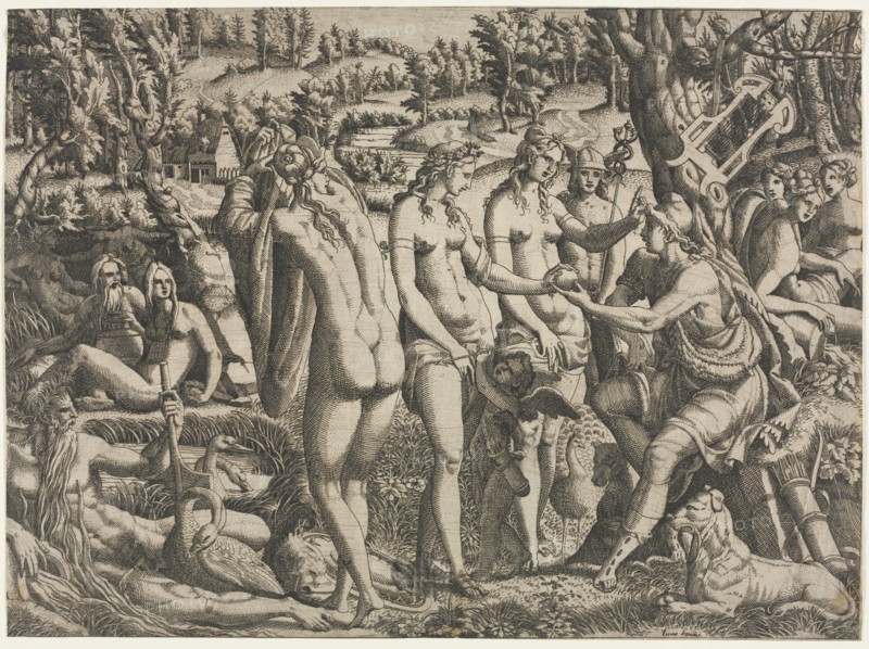 The Trojan War: The Judgment of Paris, c. 1545. Jean Mignon (French), after Luca Penni (Italian, 1500/04-1557). Etching; sheet: 30.7 x 41.7 cm (12 1/16 x 16 7/16 in.)