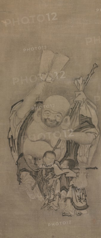 Hotei with Daoist Immortals: Hotei, c. 1575-1600. Kyuseki Tomonobu (Japanese, 1653–1721). Triptych of hanging scrolls: ink on paper; painting only: 119.6 x 51 cm (47 1/16 x 20 1/16 in.); including mounting: 210.2 x 68.6 cm (82 3/4 x 27 in.).