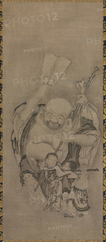 Hotei with Daoist Immortals: Hotei, c. 1575-1600. Kyuseki Tomonobu (Japanese, 1653–1721). Triptych of hanging scrolls: ink on paper; painting only: 119.6 x 51 cm (47 1/16 x 20 1/16 in.); including mounting: 210.2 x 68.6 cm (82 3/4 x 27 in.).