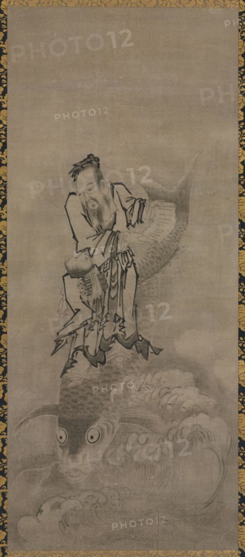 Hotei with Daoist Immortals, late 1600s–early 1700s. Kyuseki Tomonobu (Japanese, 1653–1721). Triptych of hanging scrolls: ink on paper; overall: 210.2 x 68.6 cm (82 3/4 x 27 in.)