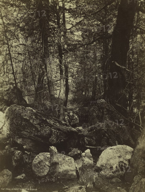 The Trail in West Gallatin Cañon, c. 1870s. William Henry Jackson (American, 1843-1942). Albumen print from wet collodion negative; image: 32.9 x 25.1 cm (12 15/16 x 9 7/8 in.); matted: 50.8 x 40.6 cm (20 x 16 in.)