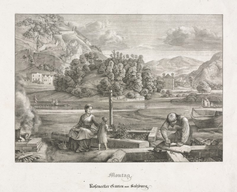 Seven Views in Salzburg and Berchtesgaden: Monday: Rosenecker Garden Salzburg, 1823. Ferdinand Olivier (German, 1785-1841). Lithograph