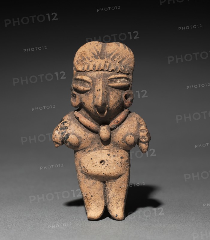 Female Figurine, 400-100 BC. Mexico, Chupíuaro, Guanajuato. Pottery with traces of white pigment; overall: 6.2 x 3.4 x 1.5 cm (2 7/16 x 1 5/16 x 9/16 in.).