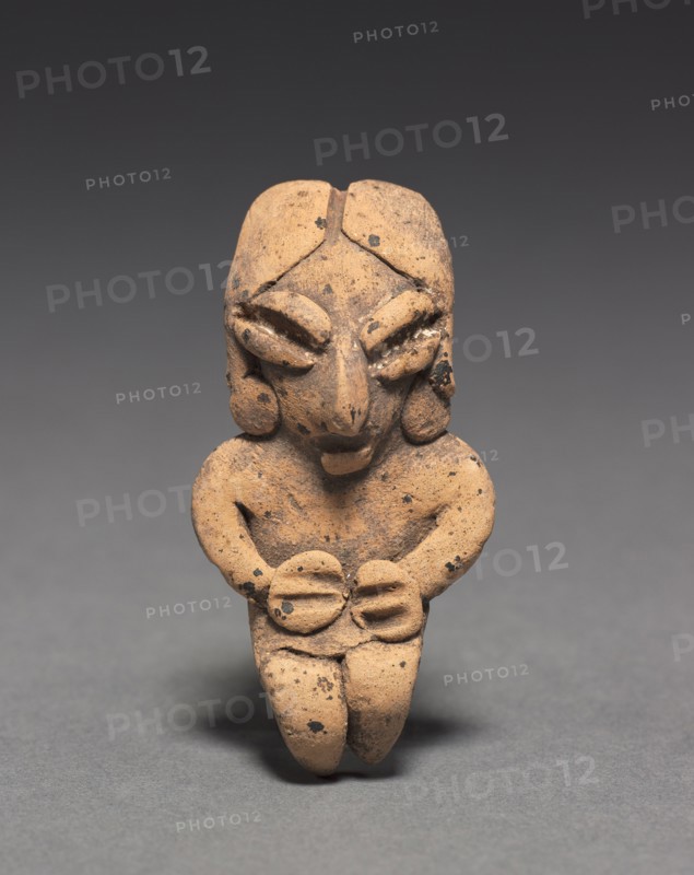 Figurine, 400-100 BC. Mexico, Guanajuato, Chupícuaro. Pottery with traces of white and red pigment; overall: 6.6 x 3.4 x 1.4 cm (2 5/8 x 1 5/16 x 9/16 in.).