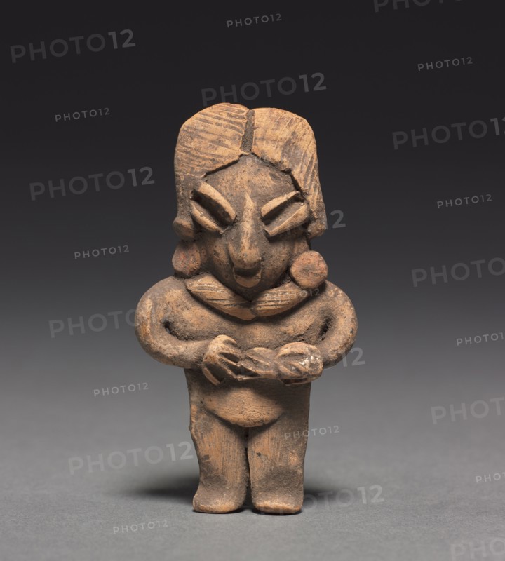 Male Figurine, 400-100 BC. Mexico, Guanajuato, Chupícuaro. Pottery with traces of white and red pigment; overall: 8.8 x 4.8 x 1.7 cm (3 7/16 x 1 7/8 x 11/16 in.).