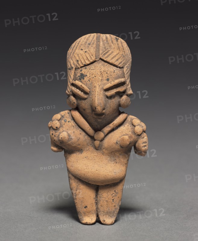 Female Figurine, 400-100 BC. Mexico, Guanajuato, Chupícuaro. Pottery with traces of white and red pigment; overall: 9.1 x 4.7 x 1.9 cm (3 9/16 x 1 7/8 x 3/4 in.).