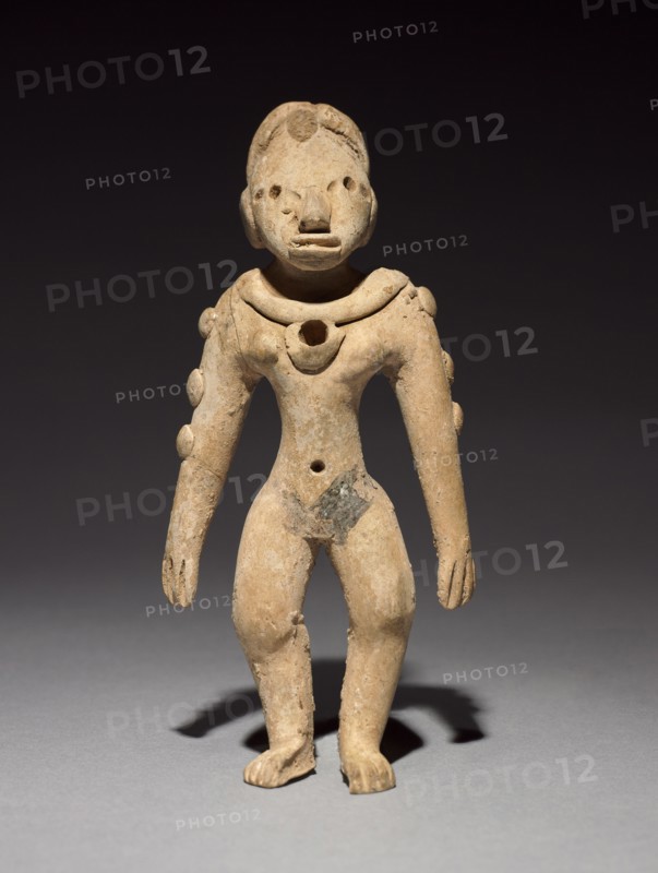Female Figurine, 300-600. Mexico, Veracruz, Huastec, Panuco Style. Pottery with black pigment; overall: 10.6 x 0.5 x 1.9 cm (4 3/16 x 3/16 x 3/4 in.).