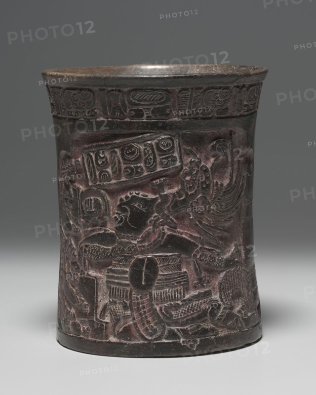 Vessel with Ballplayer, c. 600-1000. Mexico, Yucatán, Maya (Chocholá) style (250-900). Earthenware, pigment; diameter: 18.1 x 15.6 cm (7 1/8 x 6 1/8 in.); overall: 18 cm (7 1/16 in.).