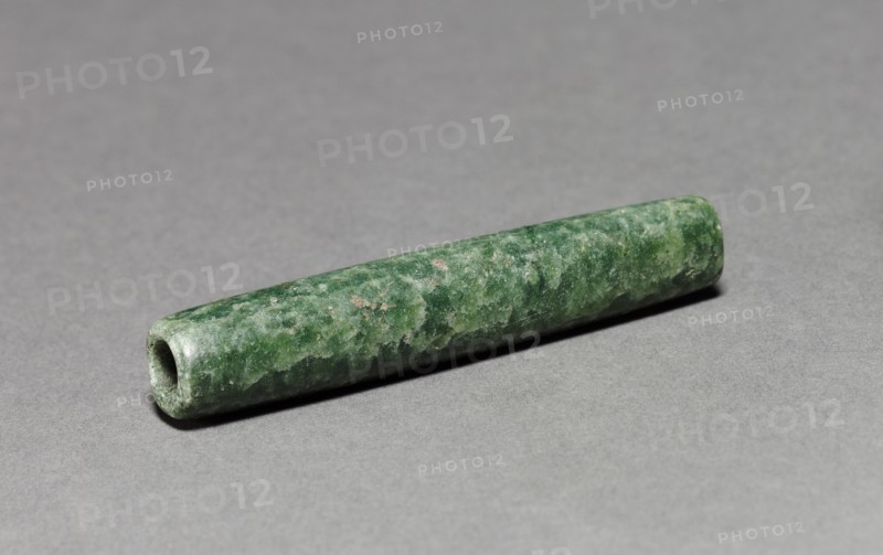 Tubular Bead, before 1519. Mesoamerica, Pre-Columbian. Polished green jade; diameter: 1.4 cm (9/16 in.); overall: 7.3 cm (2 7/8 in.).