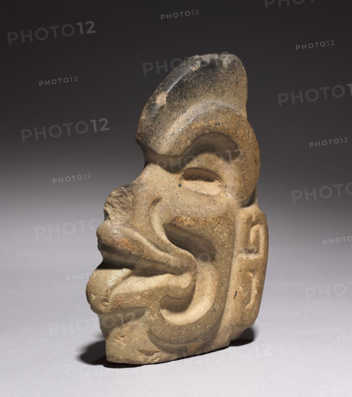 Head-Shaped Hacha, 400-950. Mexico, Isthmus of Tehuantepec(?), Coastal Lowlands style. Stone; overall: 18 x 12.8 x 12.8 cm (7 1/16 x 5 1/16 x 5 1/16 in.).
