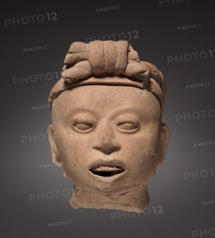 Head Fragment, 900-1200. Mexico, Veracruz. Molded and modeled pottery; overall: 14.5 x 11 x 9.5 cm (5 11/16 x 4 5/16 x 3 3/4 in.).