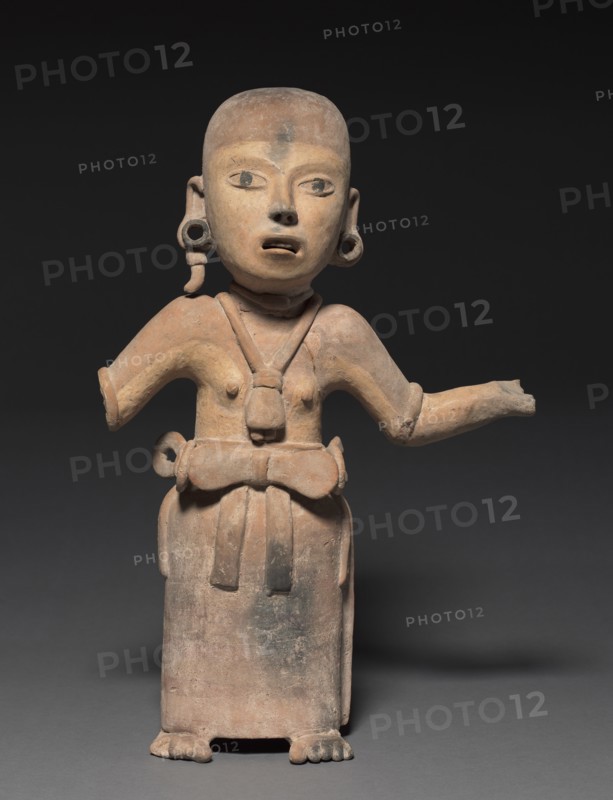Female Figure, 200-500. Mexico, Southern Veracruz, Limon, Remojades Monumental Sculpture type. Pottery with burnished buff slip and asphalt paint; overall: 51.8 x 34.2 x 12.7 cm (20 3/8 x 13 7/16 x 5 in.).