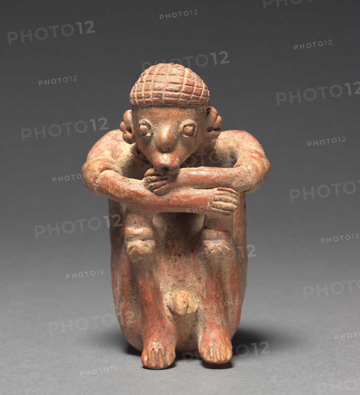 Emaciated Crouching Figure, c. 100 BC-AD 300. Mexico, Nayarit, San Sebastian Red Style. Earthenware with burnished red slip; overall: 14 x 8.9 x 8.9 cm (5 1/2 x 3 1/2 x 3 1/2 in.).