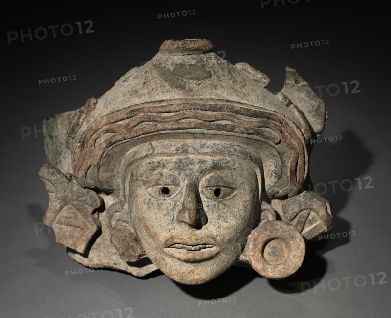 Urn Figure Head Fragment, c. 200-500. Mexico, Oaxaca, Zapotec. Earthenware; overall: 17.2 x 22.5 x 13.7 cm (6 3/4 x 8 7/8 x 5 3/8 in.).