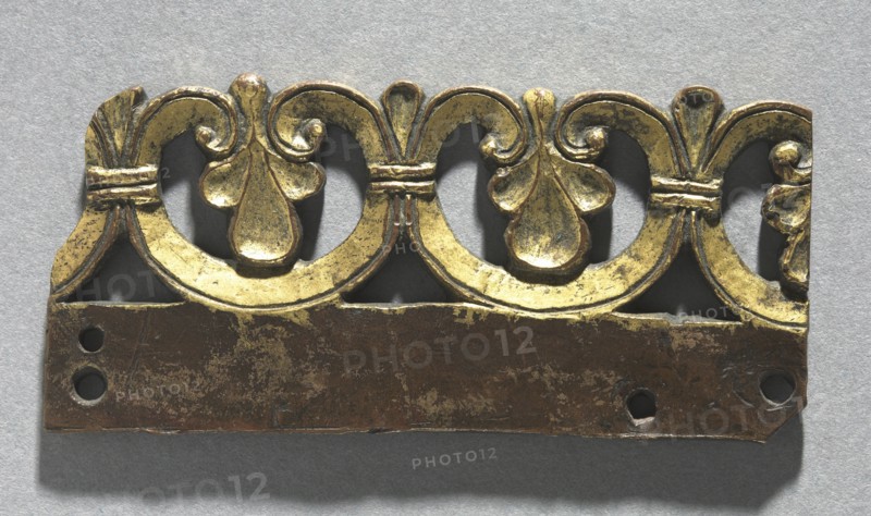 Fragment of an Ornamental Crest from a Reliquary Shrine, c. 1165-1180. Mosan, Meuse Valley, Maastricht?, 12th century. Gilded copper, émail brun (brown enamel); overall: 7.2 x 3.2 cm (2 13/16 x 1 1/4 in.)