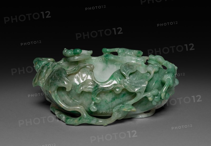 Brushwasher in Shape of Lotus Leaf, 19th Century. China, Qing dynasty (1644-1911). Translucent jadeite; overall: 61 x 10 cm (24 x 3 15/16 in.).