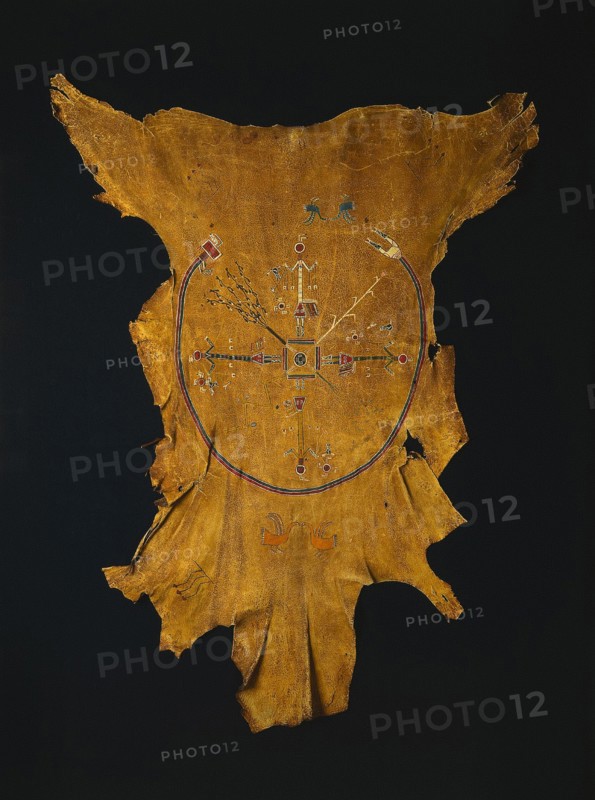 Replica of a Drypainting (Iikaah) after a drypainting by Tsi-tcaci, late 1800s-early 1900s. America, Native North American, Southwest, Navajo, late 19th-early 20th Century. Tanned sheepskin, oil paints, other pigments; overall: 91.7 x 121.7 cm (36 1/8 x 47 15/16 in.)