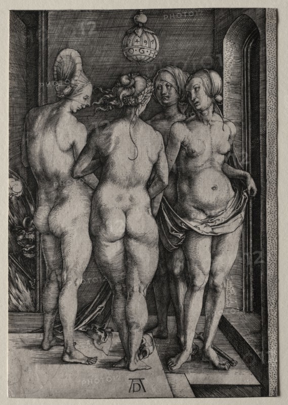The Four Witches (Four Naked Women), 1497. Albrecht Dürer (German, 1471-1528). Engraving; sheet: 19 x 13.1 cm (7 1/2 x 5 3/16 in.)